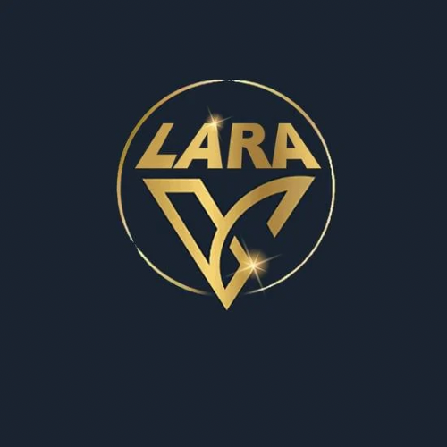 Gold LARA V logo on a dark background